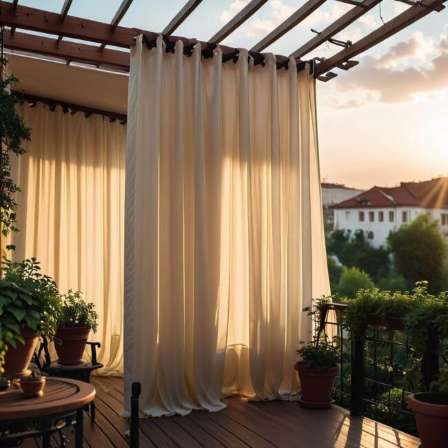 Elementy stabilizujące zasłony na zewnątrz