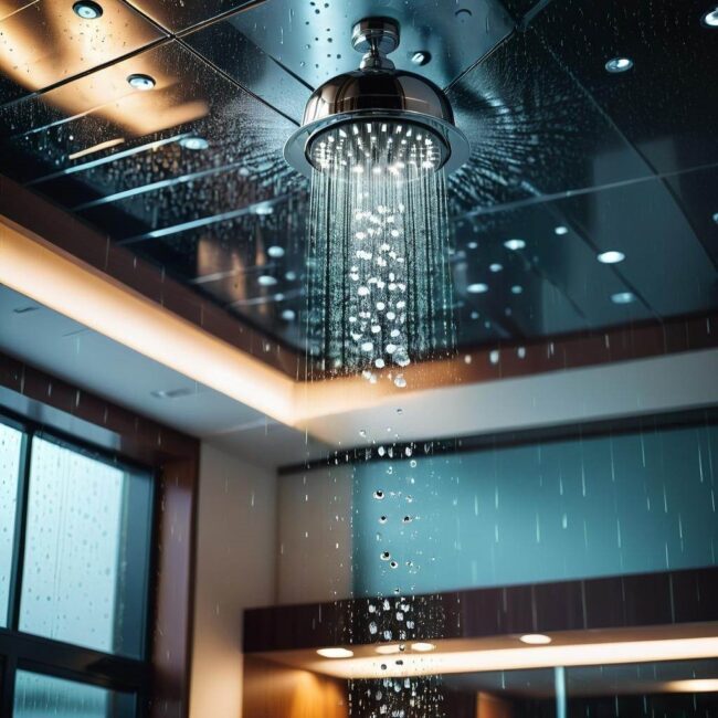 Sufit podwieszany a estetyka z deszczownicą